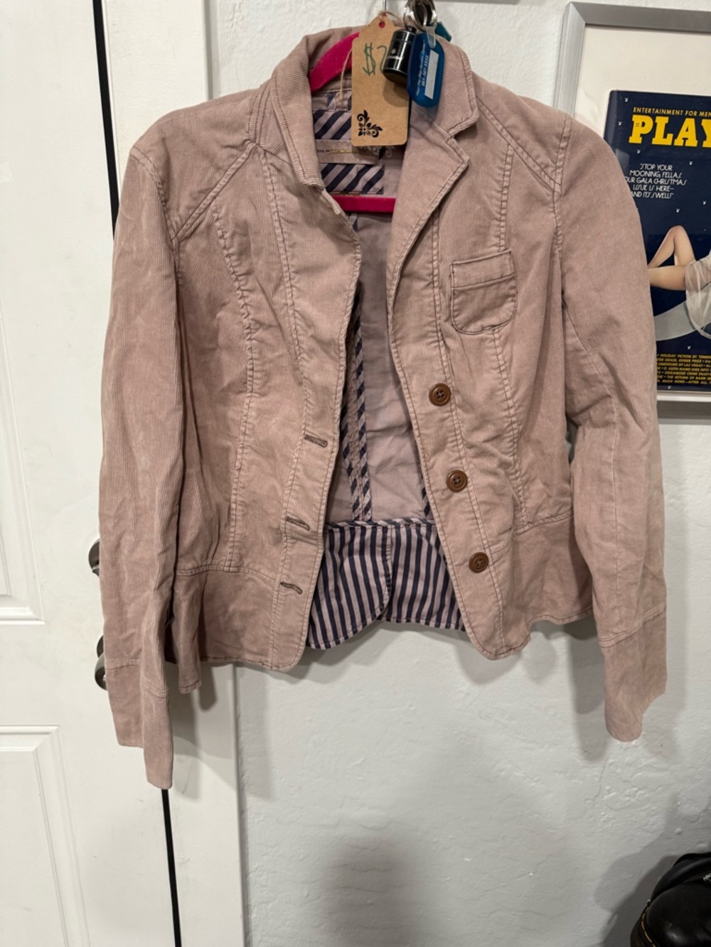 Women’s Light Pink Tailored Cotton Blazer Jacket vintage Y2K